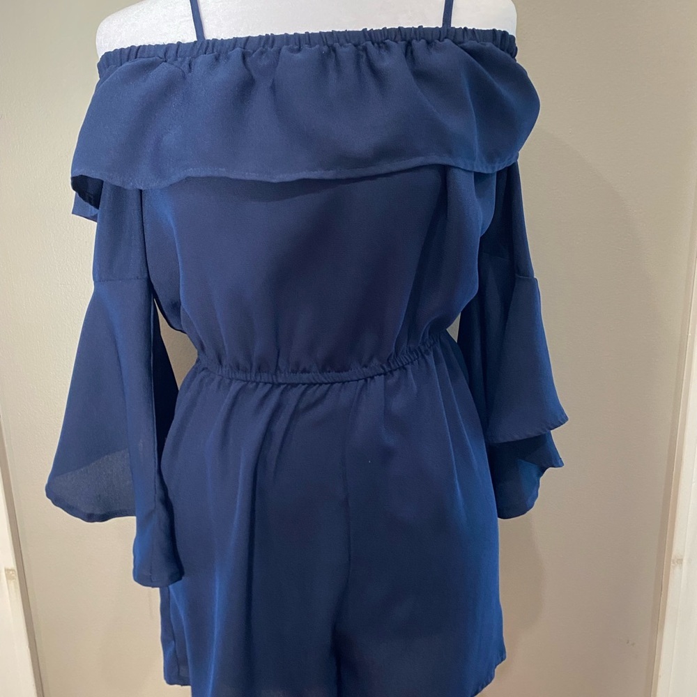 Soulmates Blue Jumpsuit with Elastic Waistband and Straight Leg